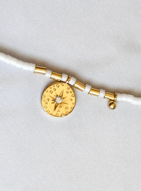 八芒星星守护太阳能量瑜伽饰品通体925纯银白色串珠小众叠戴手链
