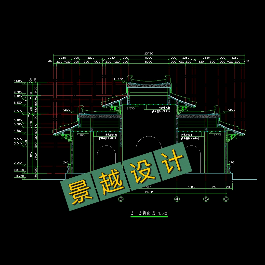 古建筑营造cad施工图 仿唐山门歇山顶大殿精品仿古建筑设计素材 - 图2