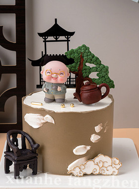 复古中国红福寿生日仿真蛋糕模型