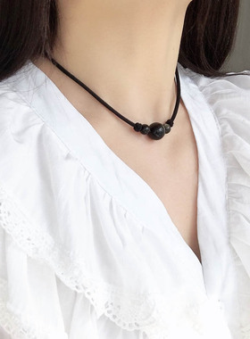金黑曜石项链女草莓晶情侣转运珠锁骨链男黑绳ins网红2022年新款