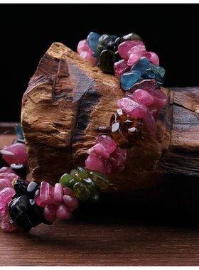 天然巴西碧玺手链彩色碎石旺夫石