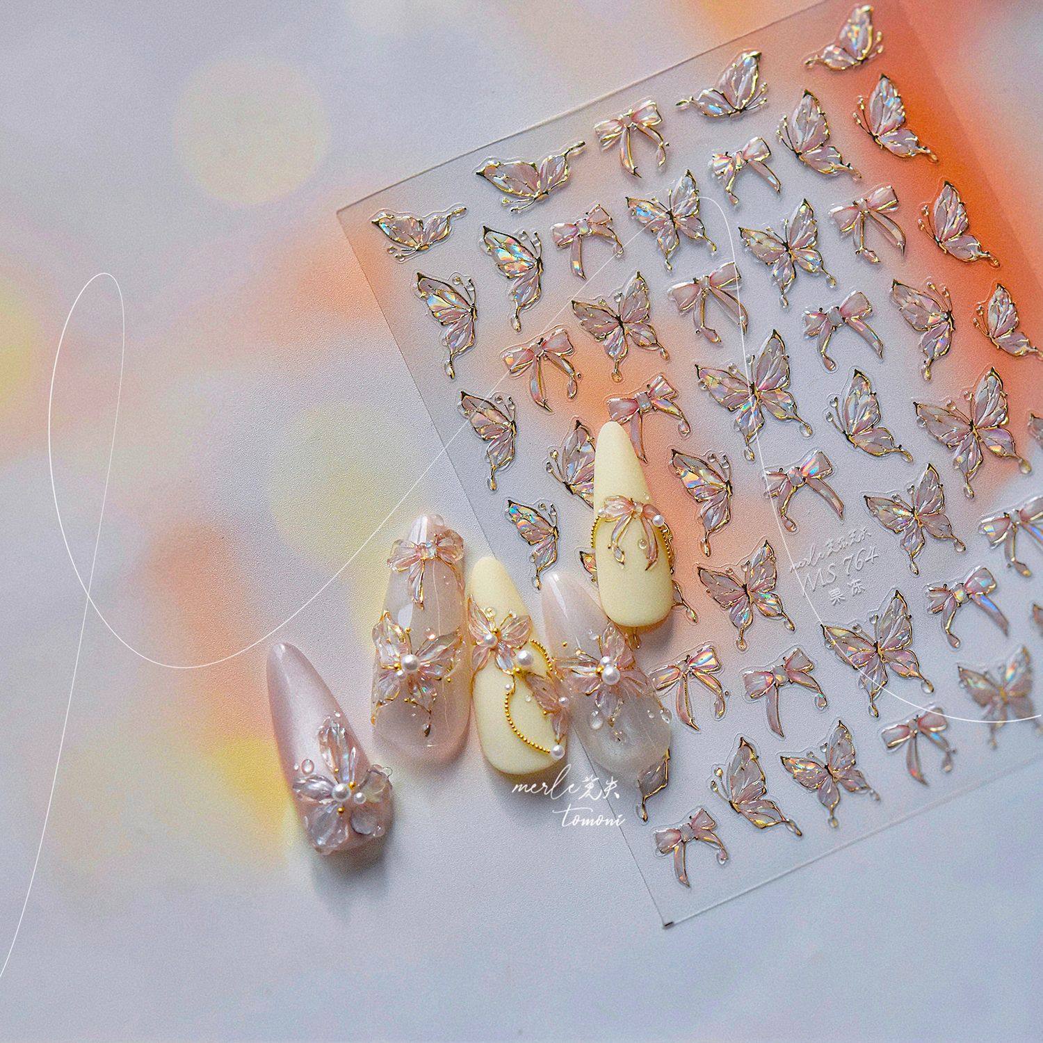 蝴蝶果冻美甲立体贴纸装饰指甲电脑手机壳IPad饰品diy小图案贴画,淘宝优惠券,粉丝福利购,淘宝优惠卷