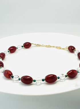 【海棠依旧】原创设计师项链天然白水晶松石老料红玛瑙女毛衣链