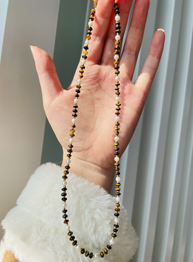 【午后珍珠奶茶】原创天然虎眼石天然小灯泡珍珠项链女复古高级感