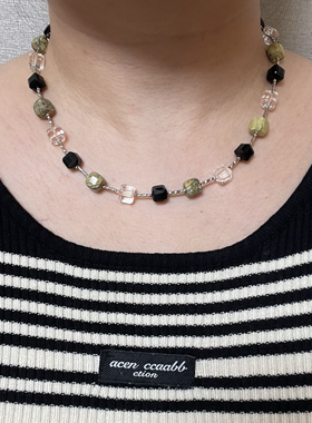 【衬衫搭子】原创设计师韩系项链黑玛瑙白水晶方块衬衫T恤搭配