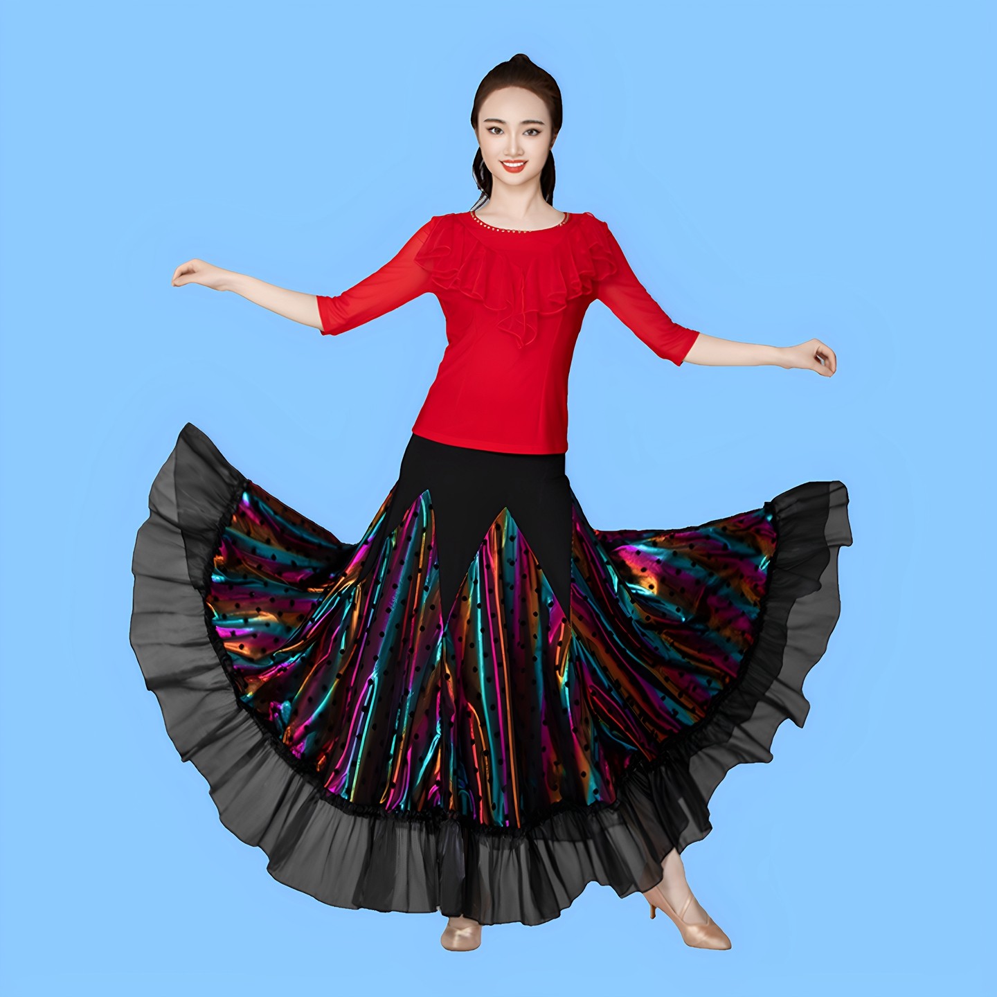 拉丁舞半身夏新款高级感跳舞专用大摆长裙摩登交谊广场华尔兹碎花,淘宝优惠券,粉丝福利购,淘宝优惠卷