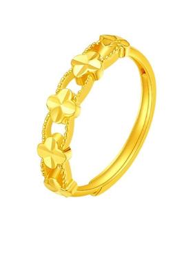 四叶草金素圈实心开口戒指