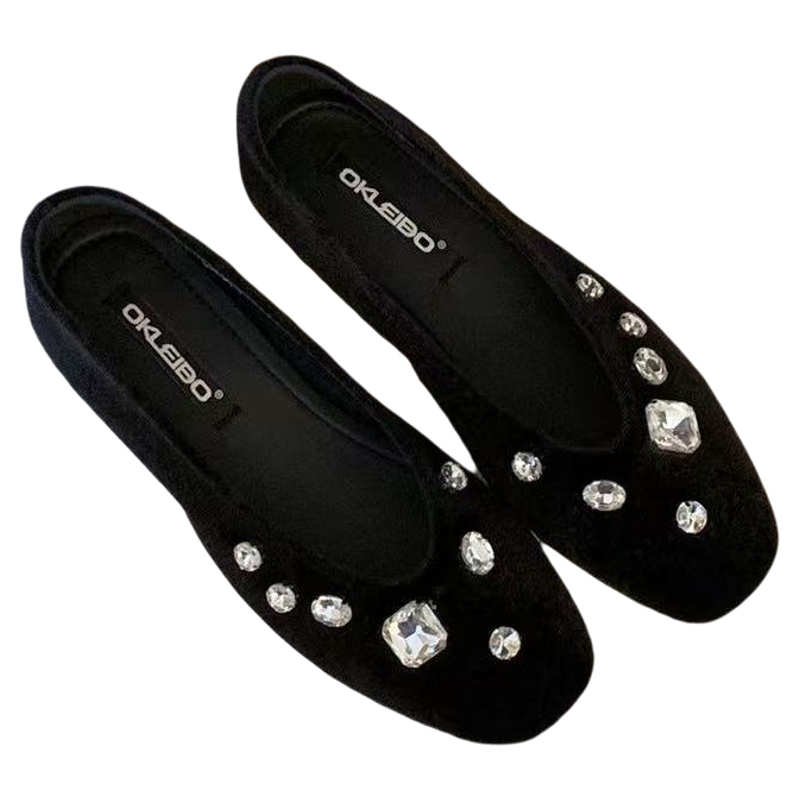 法式浅口圆头配裙子单鞋女鞋子2026早春季新款百搭平底水钻奶奶鞋,淘宝优惠券,粉丝福利购,淘宝优惠卷