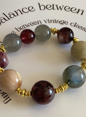 天然多宝水晶手链绝美灰月光石紫锂云母石榴石手串美拉德礼物新年