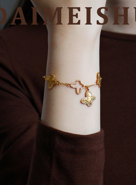 复古时尚精致流苏碎冰冰微镶锆石蝴蝶手链轻奢小众感百搭手饰