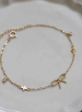 S925银14K镀金蝴蝶结手链女