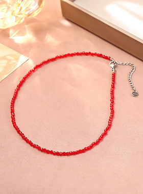爆款红色水晶串珠项链轻奢感时尚百搭气质通勤百搭锁骨链