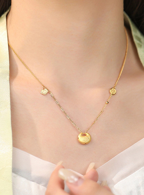 古法沙金平安喜乐祥云福袋项链女款纯银s925新中式毛衣链2025新款