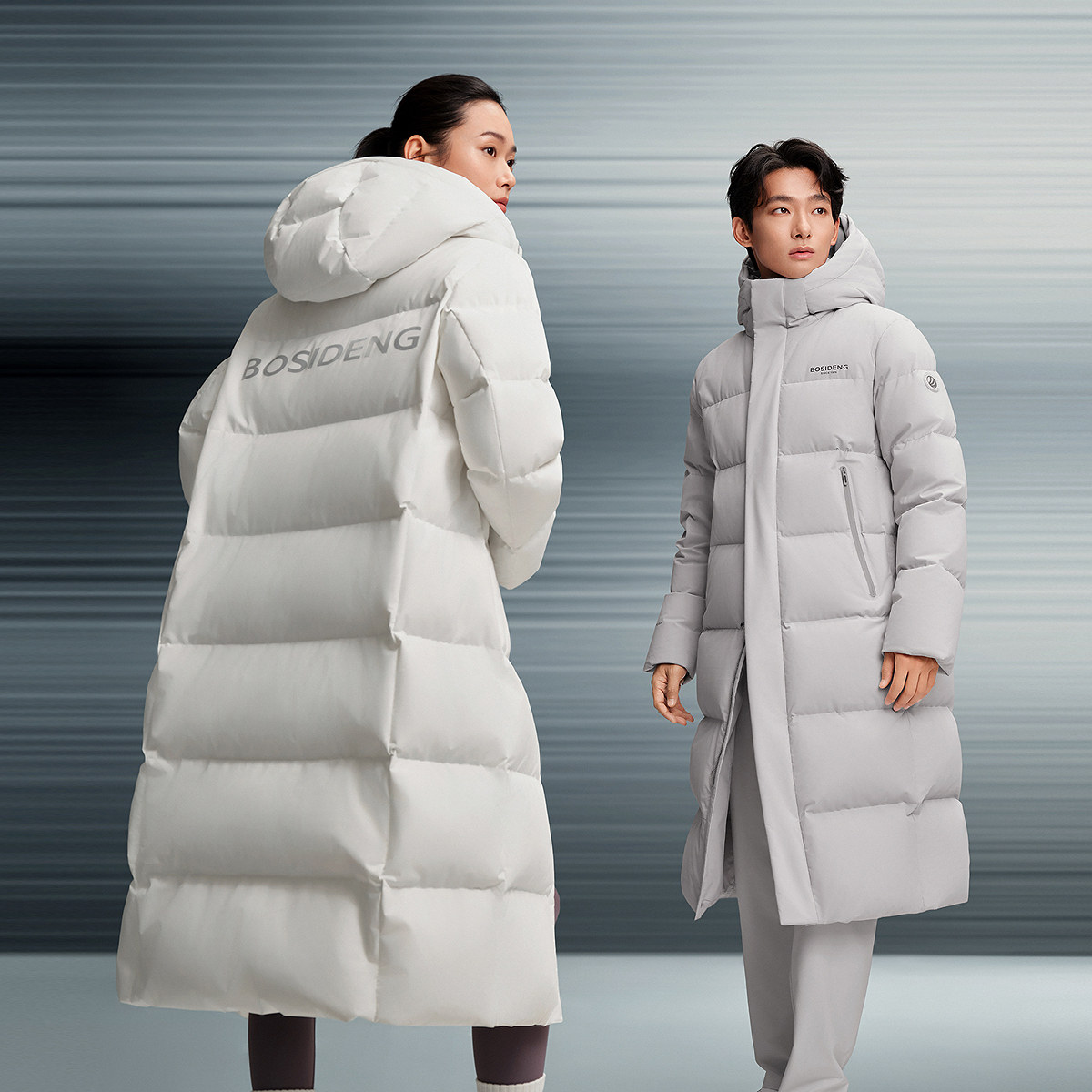 波司登新款中性长款连帽羽绒服