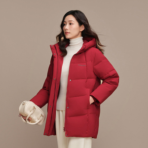 波司登送妈妈女款连帽中长羽绒服90%白鸭绒