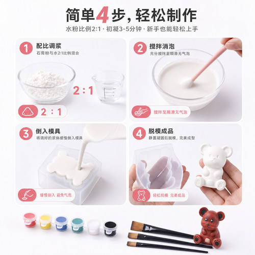 高强香薰模型儿童手工diy娃娃制作材料快干白石膏粉专用翻模模具 - 图2
