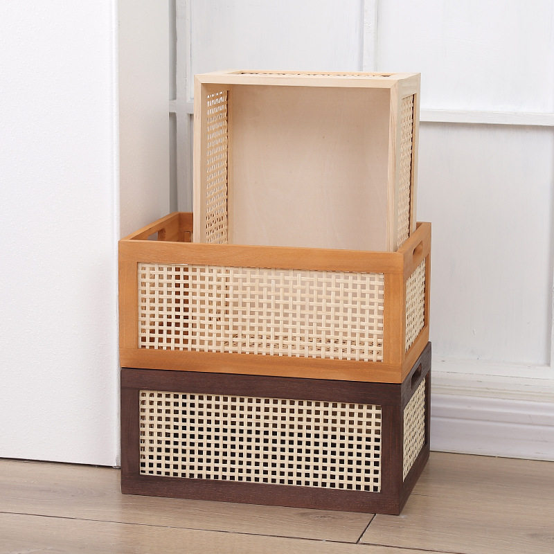 复古藤编收纳筐桌面实木收盒家用卧室零食盒玩具无盖木制收纳盒,淘宝优惠券,粉丝福利购,淘宝优惠卷