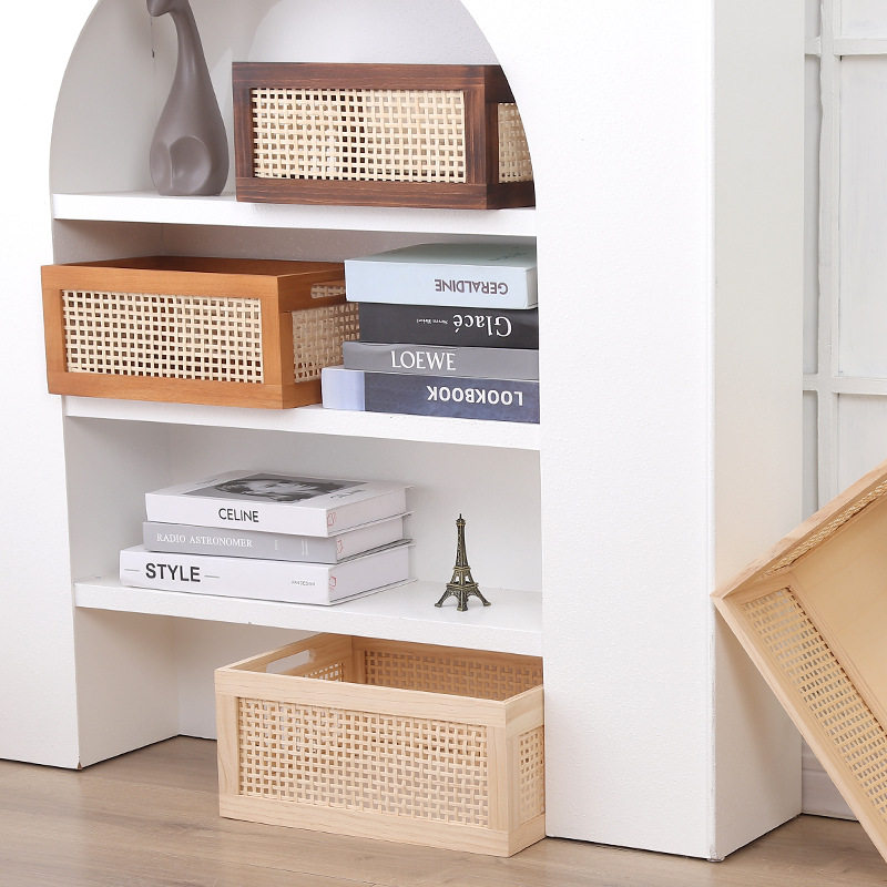 复古藤编收纳筐桌面实木收盒家用卧室零食盒玩具无盖木制收纳盒,淘宝优惠券,粉丝福利购,淘宝优惠卷