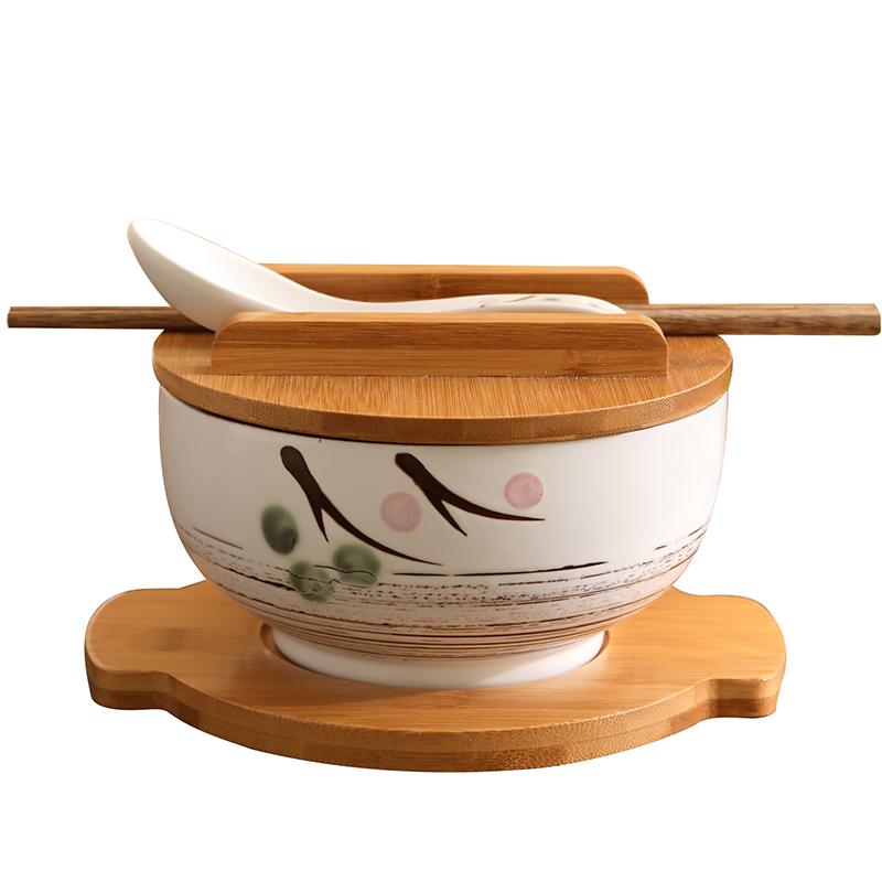 日式陶瓷面碗带盖勺筷韩式大碗汤碗饭碗饭盒食堂学生宿舍碗泡面碗