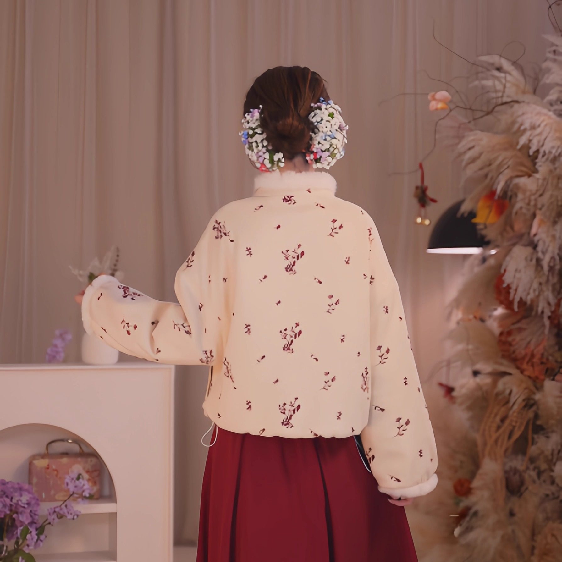 瑶西【红枝暮雪】正版原创冬季厚款外套立体手工花加绒女半裙套装,淘宝优惠券,粉丝福利购,淘宝优惠卷