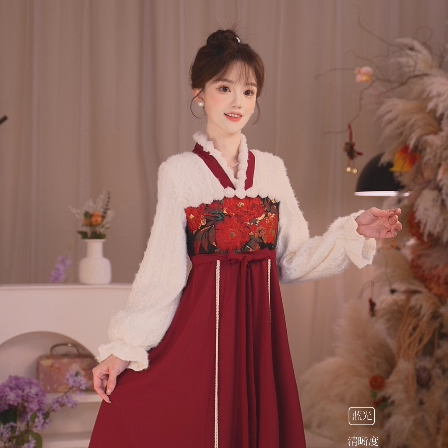 瑶西【昭华】冬季新款毛球织金提花加绒款汉元素国风连衣裙,淘宝优惠券,粉丝福利购,淘宝优惠卷