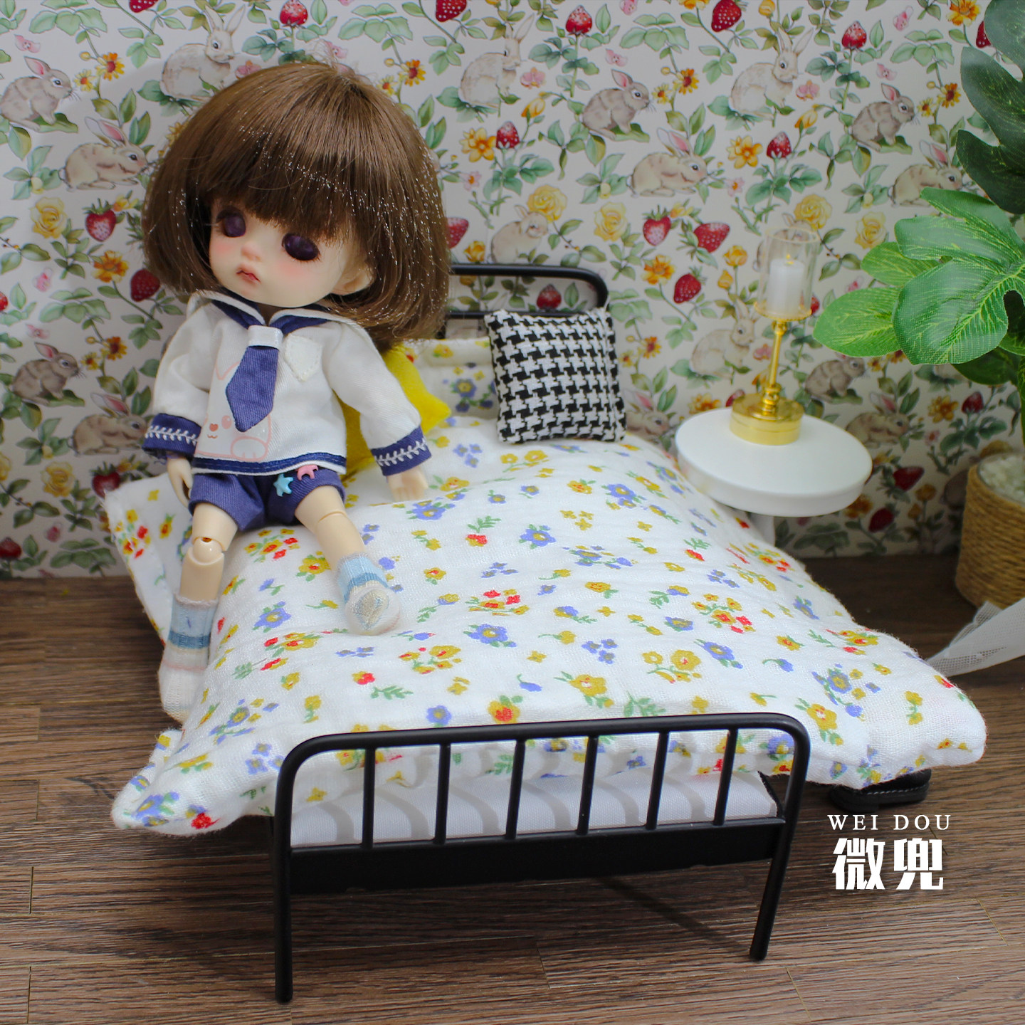 12分BJD微缩铁艺床OB11娃屋卧室拍摄道具迷你场景布艺床品靠枕,淘宝优惠券,粉丝福利购,淘宝优惠卷