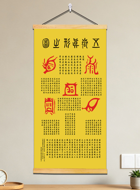 道家五岳真形图挂画中式国风挂轴画卧室房间墙面装饰海报墙画挂布