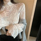 Temperament fairy inner lace shirt women's autumn and winter new size fat mm trumpet long-sleeved mesh bottoming plus velvet top