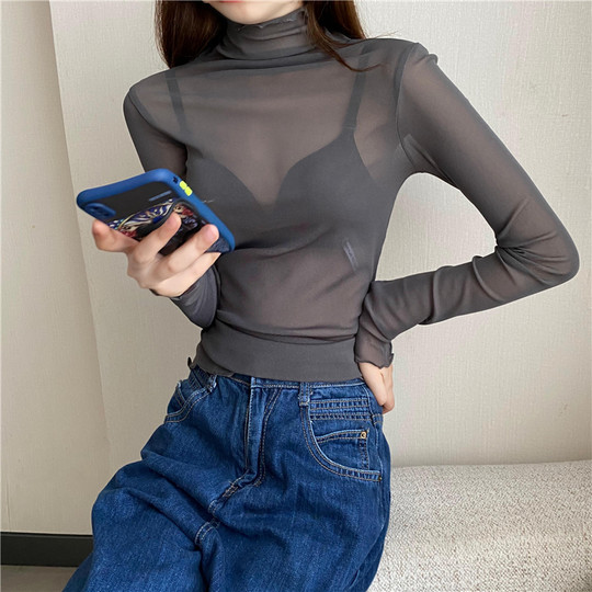 Schmal geschnittenes Hemd aus dünnem Chiffon mit Pilzrandgaze für Damen