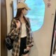 大码胖妹妹美式复古格子衬衫外套女春秋冬新款长袖慵懒风叠穿衬衣