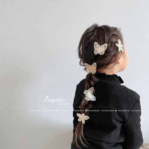 ins热款 精致刺绣亮片蕾丝蝴蝶结夹子儿童发夹女童发饰 宝宝边夹 - 图1