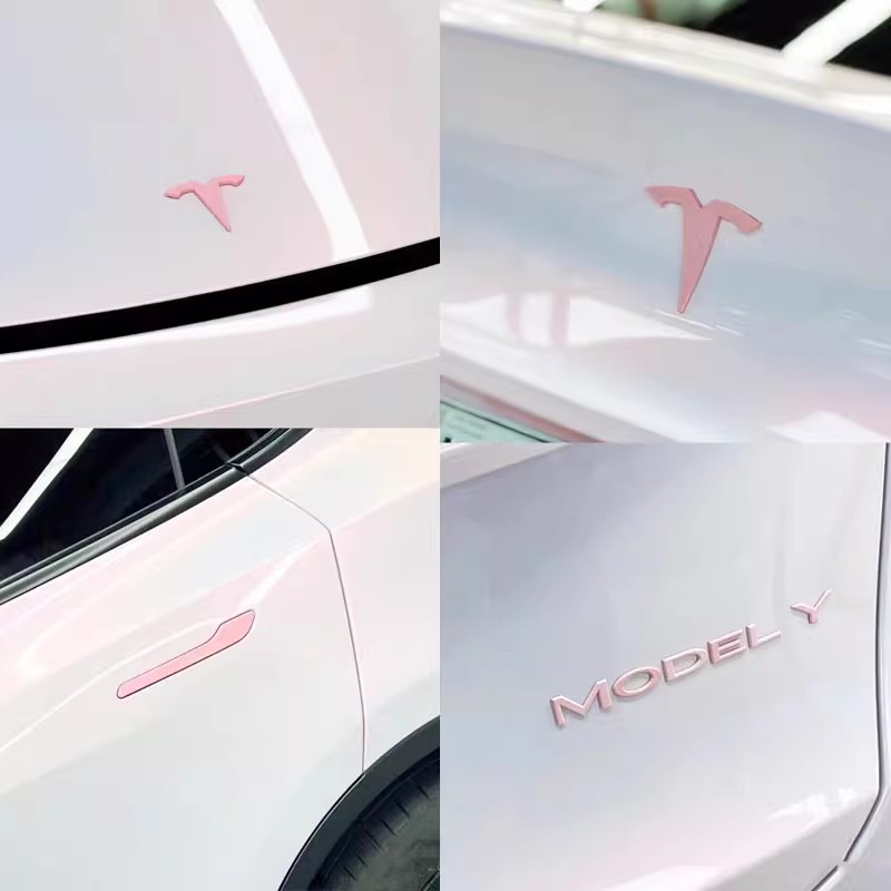 特斯拉焕新Model3紫色车标modelY粉色车贴门把手贴片装饰配件改装 - 图0