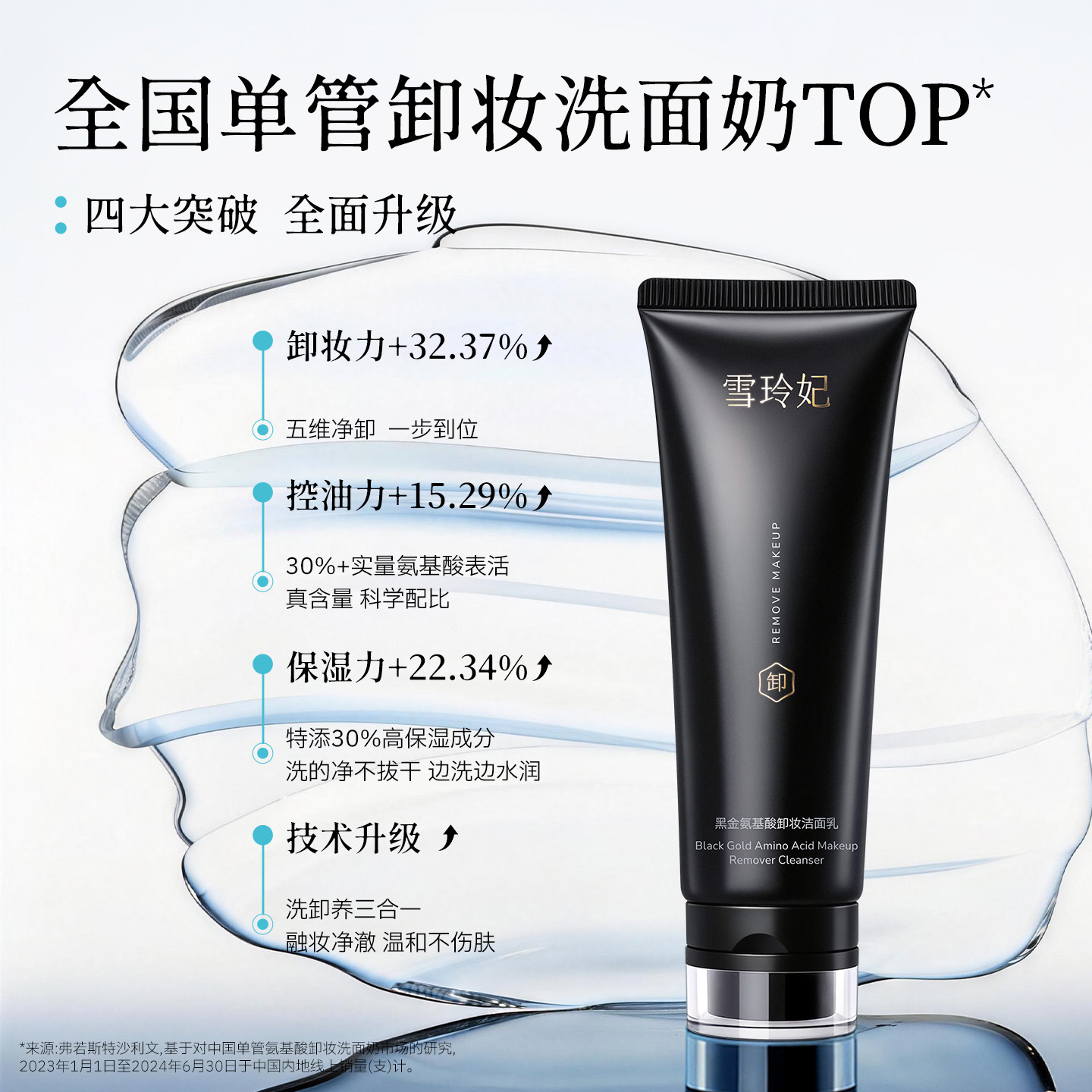 雪玲妃小黑管氨基酸洗面奶卸妆二合一洁面乳深层清洁毛孔控油男女