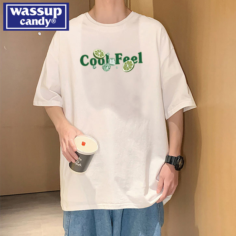 WASSUP CANDY美式潮牌短袖t恤男夏季港风小清新宽松纯棉半袖上衣 - 图0