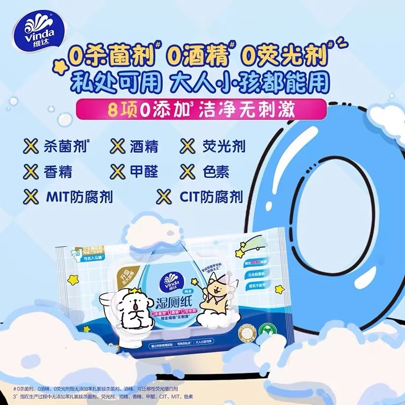 维达线条小狗湿厕纸80片加大加厚大包家用实惠装擦屁股私处湿纸巾 - 图2