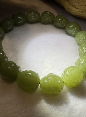 和田玉析木河磨玉貔貅手串手把件