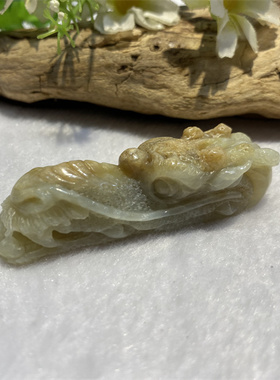 黄白河磨玉龙头手把件析木和田玉