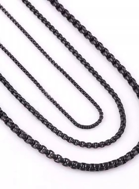 时尚个性黑色方珍珠链单链子无吊坠钛钢裸链气质锁骨项链毛衣配饰