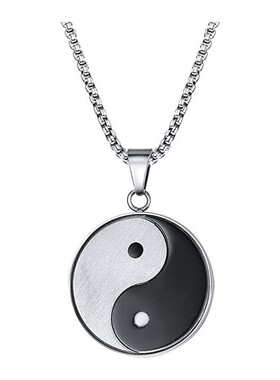先天太极八卦图案吊坠中国风平安牌挂件黑白阴阳鱼护身符钛钢项链