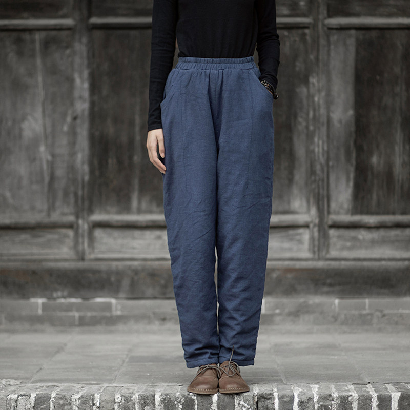 棉麻高腰休闲棉裤女冬外穿亚麻加厚保暖夹棉手工中式直筒长裤茶服,淘宝优惠券,粉丝福利购,淘宝优惠卷