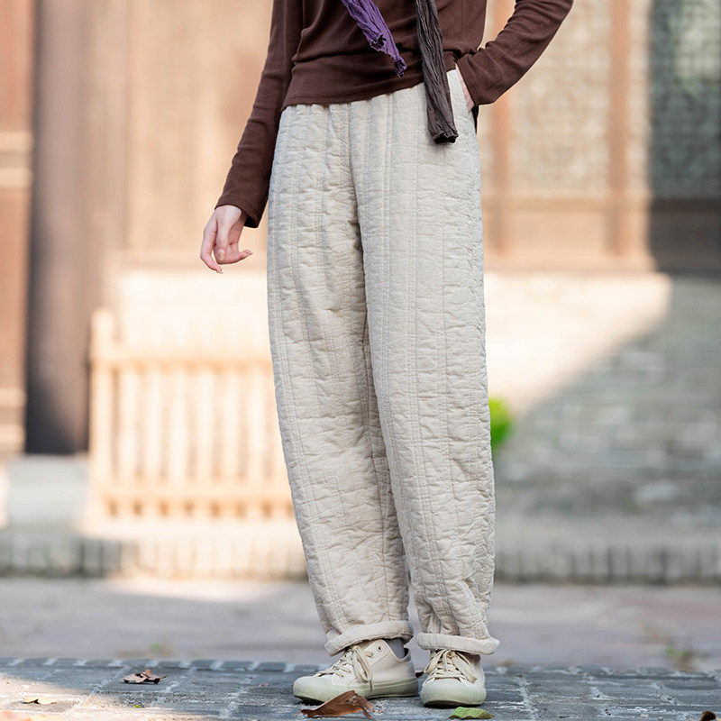 夹棉加厚长裤女新中式国风苎麻复古宽松直筒裤文艺灯笼裤外穿棉裤,淘宝优惠券,粉丝福利购,淘宝优惠卷