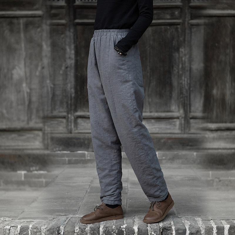 棉麻高腰休闲棉裤女冬外穿亚麻加厚保暖夹棉手工中式直筒长裤茶服,淘宝优惠券,粉丝福利购,淘宝优惠卷