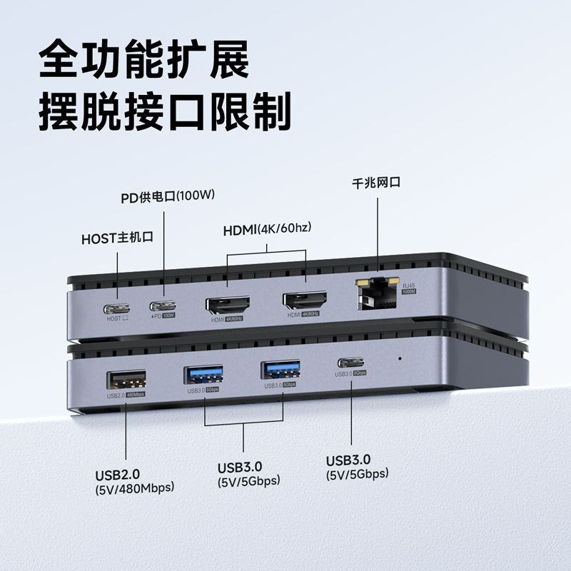 海备思拓展坞typec扩展坞hdmi转换器usb分线器3雷电4适用macbook笔记本iPad电脑air4k网口充电 - 图1