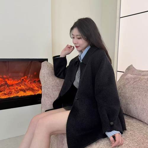 2025秋冬新款气质大衣羊毛双面呢秋冬款女中长款高端羊毛毛呢外套 - 图2