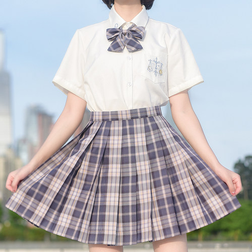 珠珠家原创JK格裙紫格伊颂高腰百褶裙学院风半身裙小个子显瘦洋气 - 图0