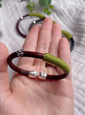 天然鸡血藤手镯手工缠绳