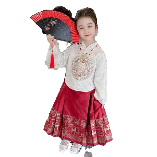 新中式马面裙汉服女朗诵合唱演出服2025新款春夏小女孩中国风套装 - 图3