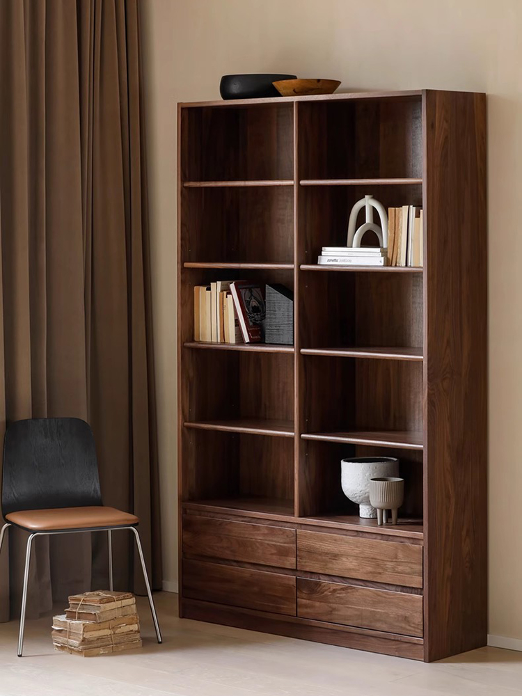 实木书架北欧橡木组合柜一体整墙到顶客厅黑胡桃木满墙书柜定制柜-图1