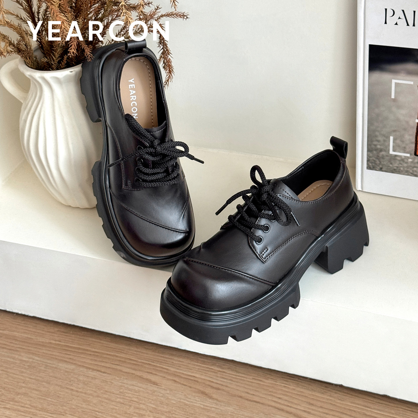 意尔康厚底系带乐福鞋女2026款春秋复古学院风深口小皮鞋jk单鞋,淘宝优惠券,粉丝福利购,淘宝优惠卷