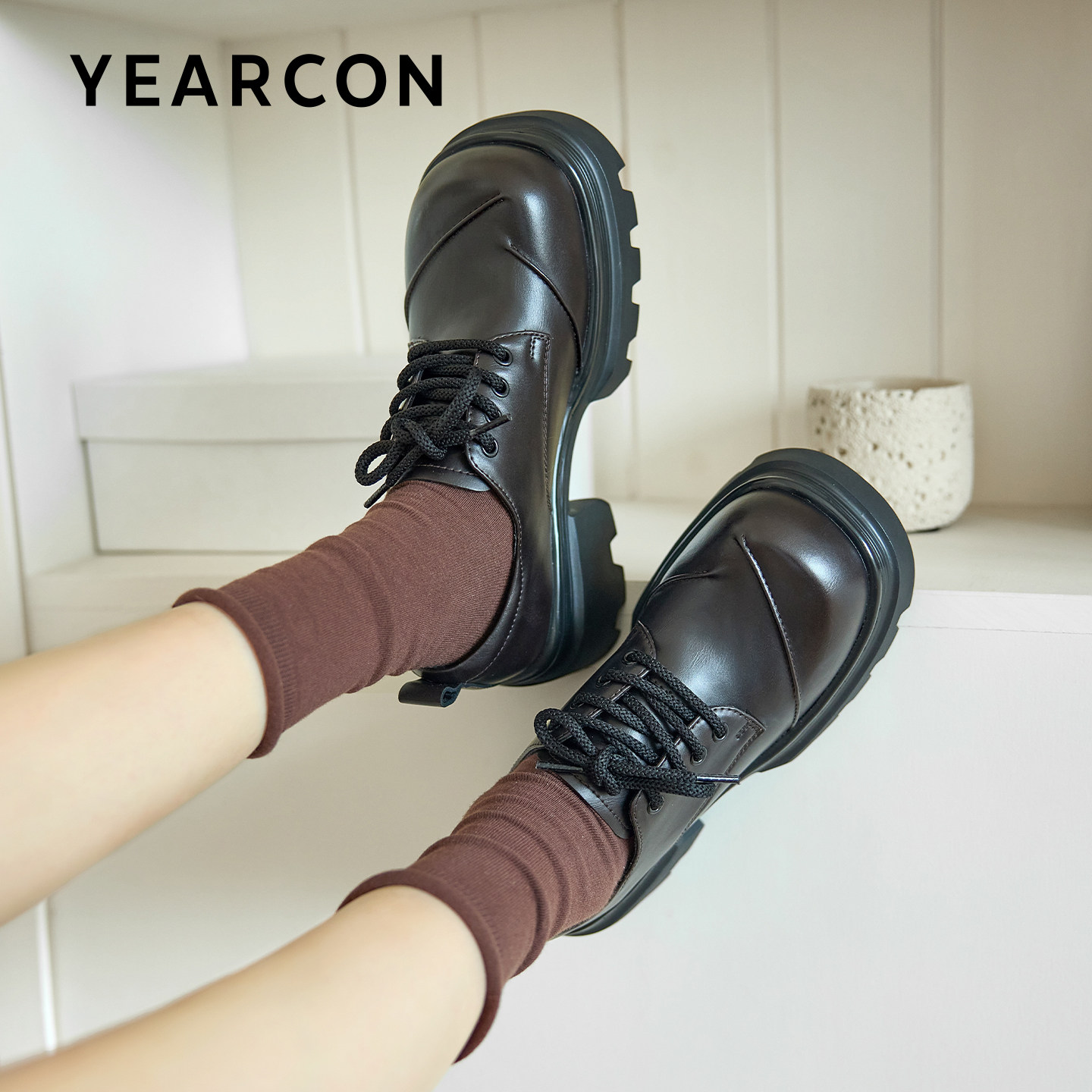 意尔康厚底系带乐福鞋女2026款春秋复古学院风深口小皮鞋jk单鞋,淘宝优惠券,粉丝福利购,淘宝优惠卷